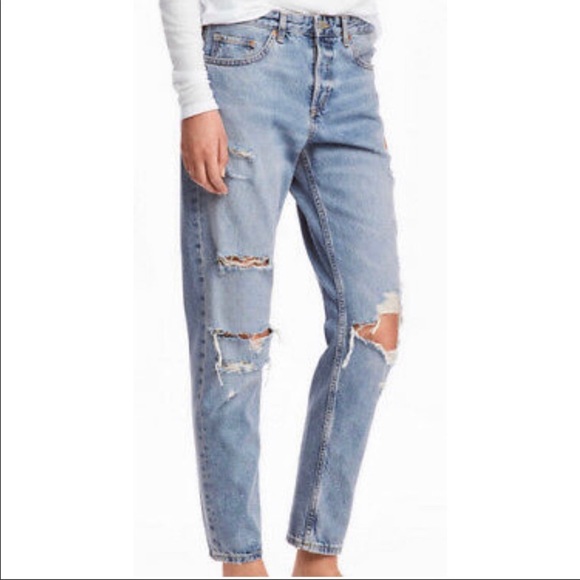 4 Boyfriend Trashed Jeans Rise 10.5” &denim H&M Ripped Faded Relaxed Straight - Picture 3 of 9